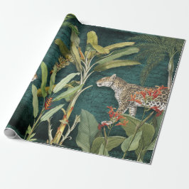 Papel De Presente Separação de Folhagem de Leopardo Floral Tropical