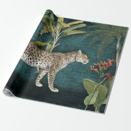 Papel De Presente Separação Tropical Floral Azul de Leopardo Selvage