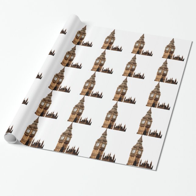 Papel De Presente Sepia Big Ben Tower (Desenrolado)