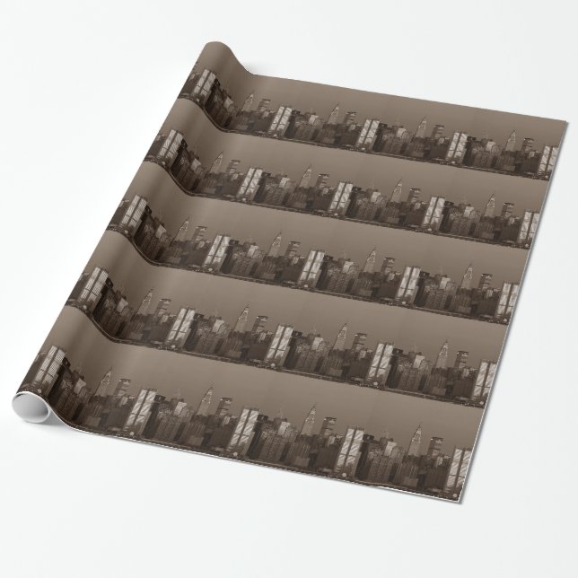 Papel De Presente Sepia Nova Iorque Skyline (Desenrolado)