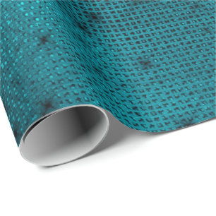 Papel De Presente Sequins elegantes pretos aquáticos da grade da