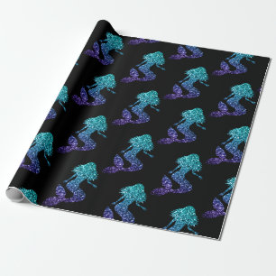 Papel De Presente Sereia azul aqua ombre padrão de faíscas preto