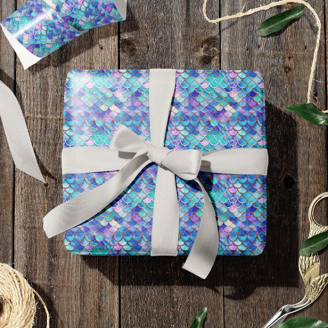 Papel De Presente Sereia Bonita Escala de Padrões Raparigas Birthday (Criador carregado)