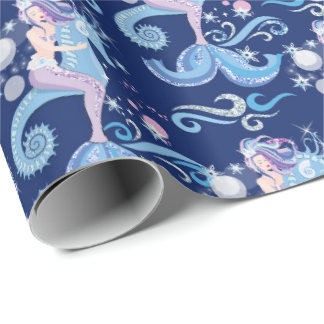 Papel De Presente Sereia bonita que monta um underwater do cavalo