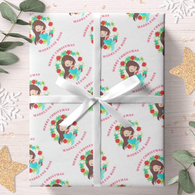 Papel De Presente Sereia conchas personalizadas Nome Natal (Criador carregado)