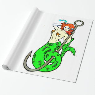 Papel De Presente sereia de cauda verde-vermelha