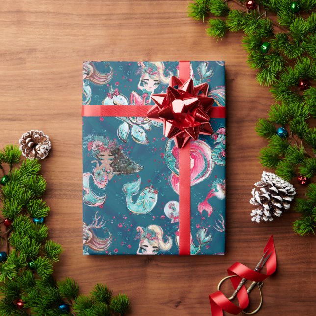 Papel De Presente Sereia de Natal e Amigos (Presente de Natal)