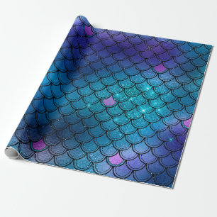 Papel De Presente Sereia Escala Brilho Marinho Azul Cor-de-rosa Roxo