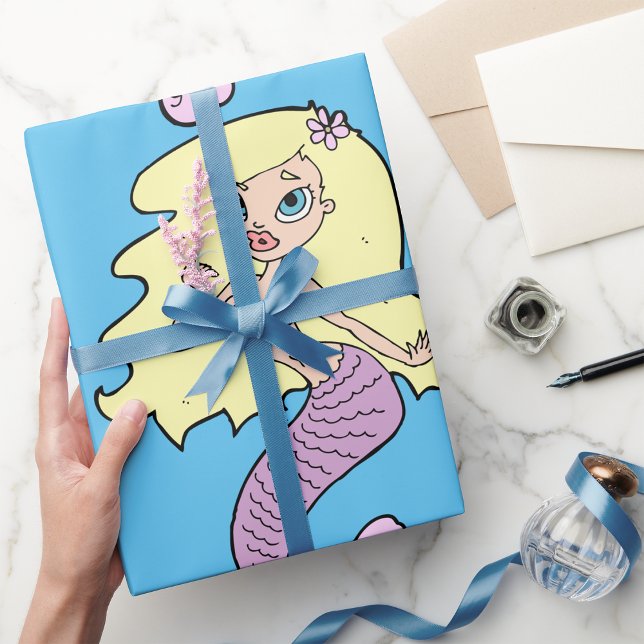 Papel De Presente Sereia Loira Fofa com Cauda Roxa (Criador carregado)
