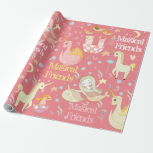 Papel De Presente Sereia Narval Unicórnio Dragão Caprichoso Personal