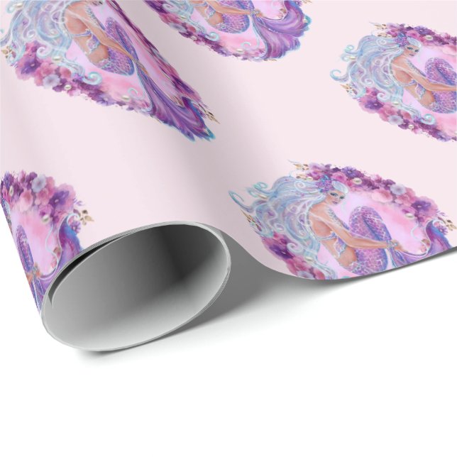 Papel De Presente Sereia rosa única (Ponta do rolo)