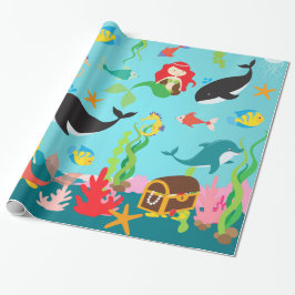 Papel De Presente Sereias bonitas & vida marinha (MED. /Lg. Imagem)