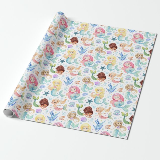 Papel De Presente Sereias Cachorros Sob O Mar (Desenrolado)