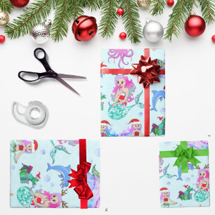Papel De Presente Sereias Celebrando O Natal Com Amigos