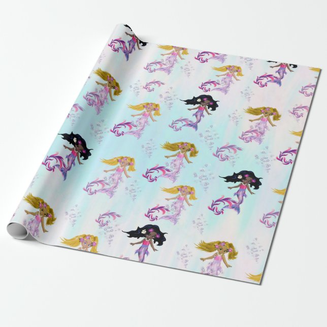 Papel De Presente Sereias do Bebê Arco-Íris Magnéticas (Desenrolado)