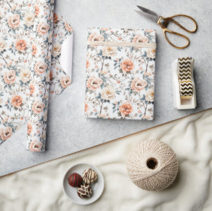 Papel De Presente Serena Floral em Aquarela de Pêssego
