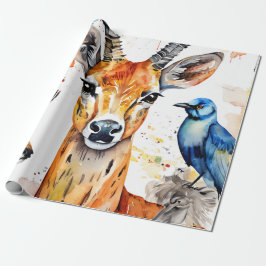 Papel De Presente Serene Wildlife Watercolor Collage