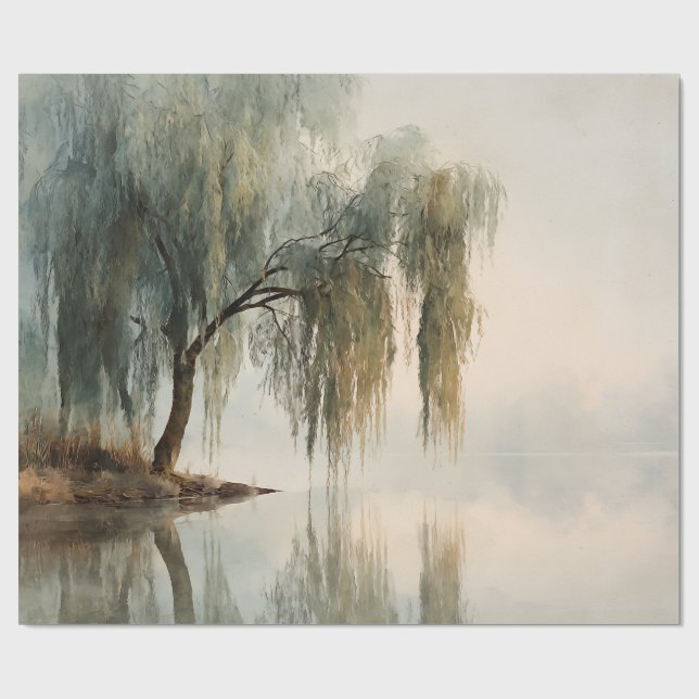 Papel De Presente Serene Willow Tree Reflection Nature Art (13) (Aberto)