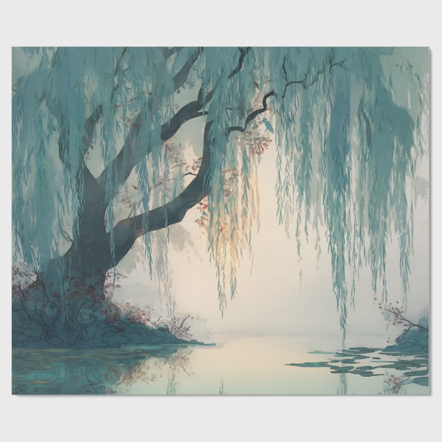 Papel De Presente Serene Willow Tree Reflection Nature Art (3) (Aberto)