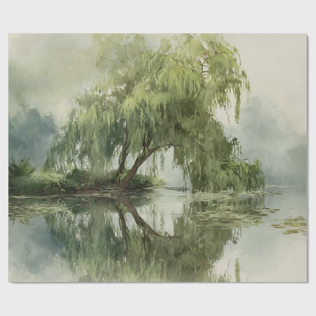 Papel De Presente Serene Willow Tree Reflection Nature Art (5) (Aberto)