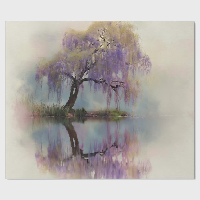 Papel De Presente Serene Willow Tree Reflection Nature Art (6) (Aberto)
