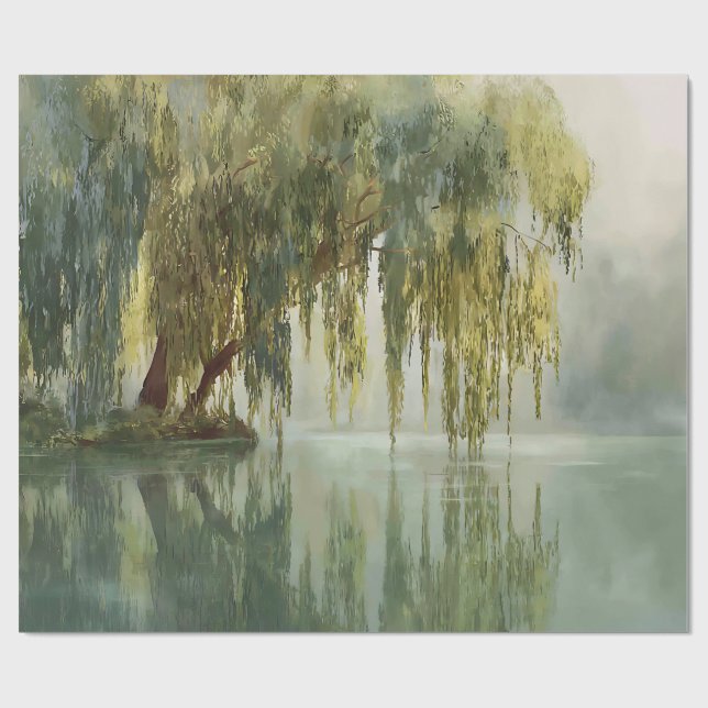 Papel De Presente Serene Willow Tree Reflection Nature Art (8) (Aberto)