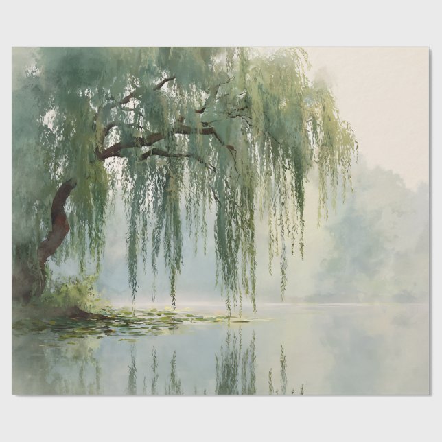 Papel De Presente Serene Willow Tree Reflection Nature Art (9) (Aberto)