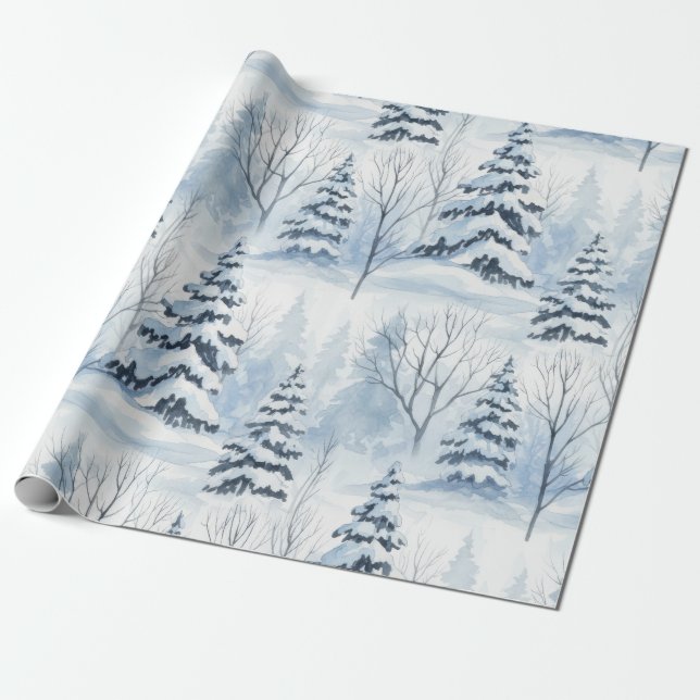 Papel De Presente Serenidade da Floresta de Inverno – Bosque Coberto (Desenrolado)
