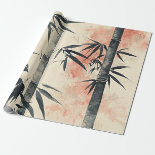 Papel De Presente Serenidade do Bambu Carmesim Tinta Lavada