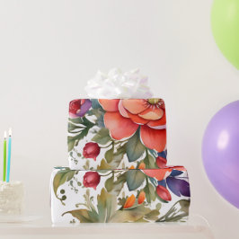 Papel De Presente Sereno Floral em Aquarela PD