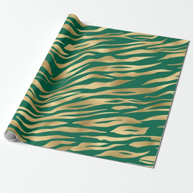 Papel De Presente Série Esmeralda e Ouro Safari Design 2 (Desenrolado)