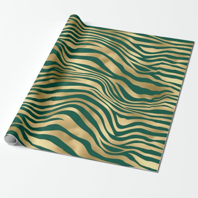 Papel De Presente Série Esmeralda e Ouro Safari Design 4 (Desenrolado)