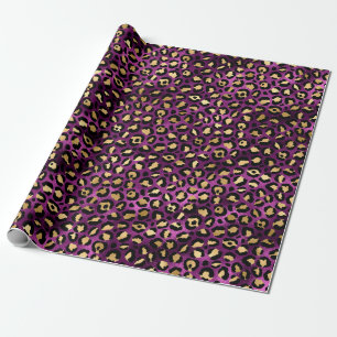 Papel De Presente Série Leopardo Roxo e Dourada Design 1