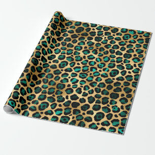 Papel De Presente Série Leopardo-Teal e Dourada Design 14