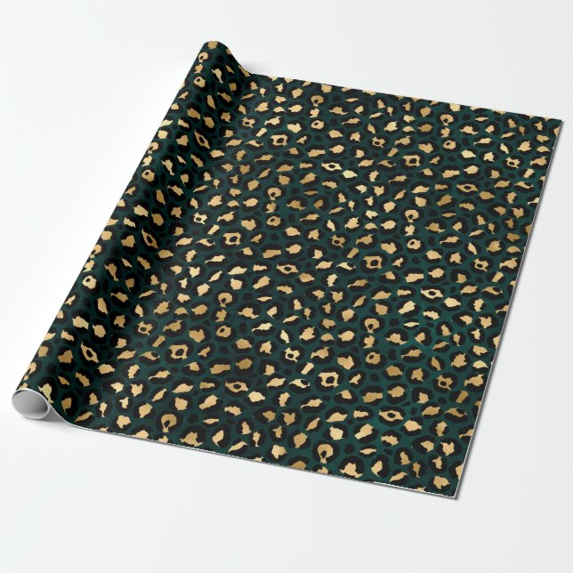Papel De Presente Série Teal e Dourado Leopardo Design 1 (Desenrolado)