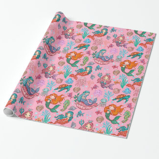 Papel De Presente Serras bonitas de desenho animado em fundo rosa