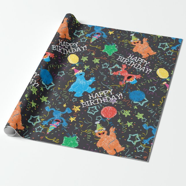 Papel De Presente Sesame Street Pals Chalkboard Rainbow (Desenrolado)