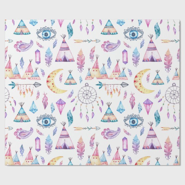 Papel De Presente Setas de Dreamcatchers dos Teepees do nativo (Aberto)