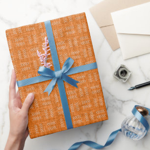 Papel De Presente Setas em Linho Laranja Brilhante