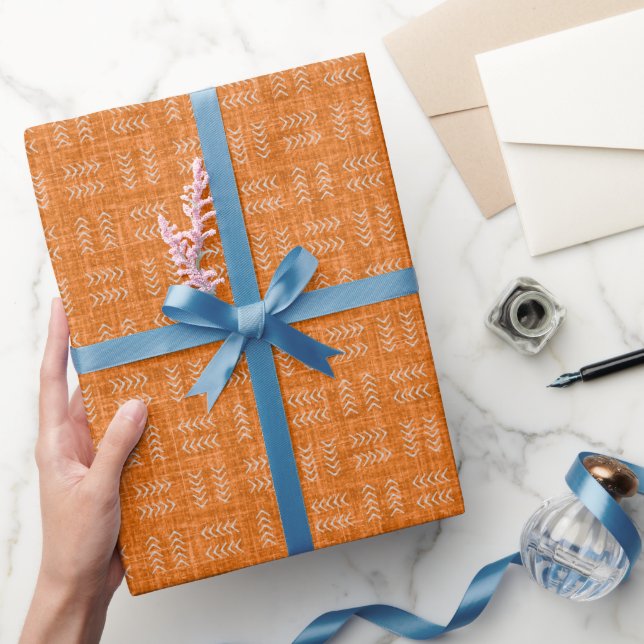 Papel De Presente Setas em Linho Laranja Brilhante (Presentear)