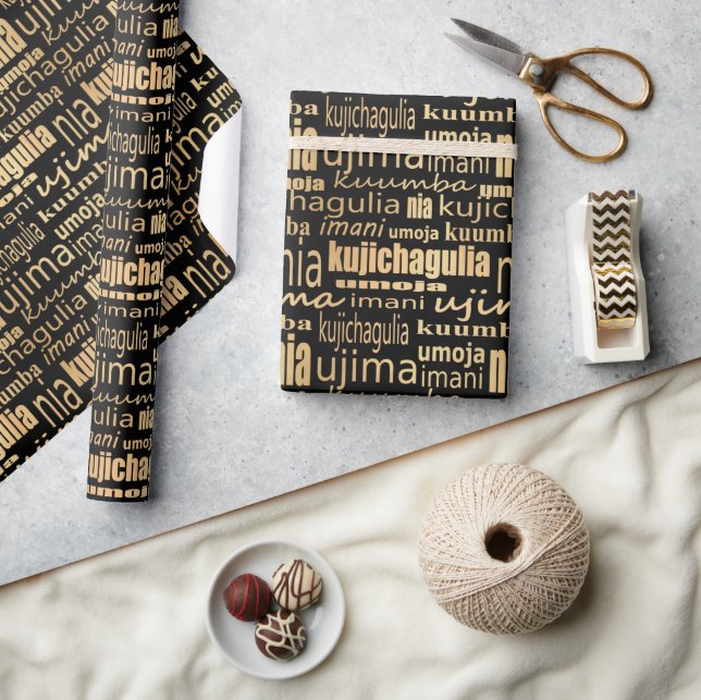 Papel De Presente Sete Princípios Kwanzaa (Preto/Dourado) (Artesanato)