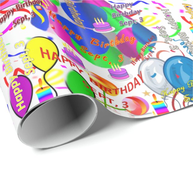 Papel De Presente Setembro, 3 de Aniversário (Ponta do rolo)