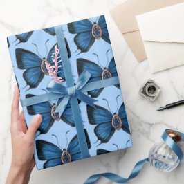 Papel De Presente Setembro Aniversário Azul Borboleta Design Regal
