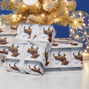 Papel De Presente Setter Irlandês de Natal Fazendo um Anjo de Neve