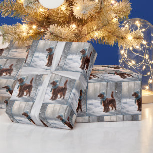 Papel De Presente Setter Irlandês Na Floresta De Inverno