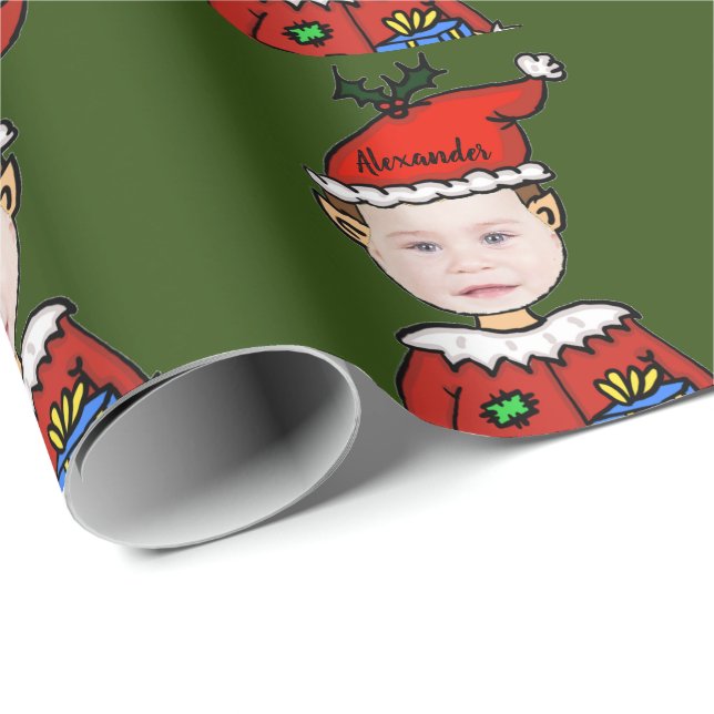 Papel De Presente Seu da foto duende do Natal aqui personalizado (Ponta do rolo)