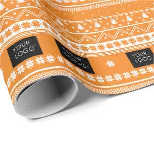 Papel De Presente Seu logotipo comercial Padrão nórdico de Natal Lar