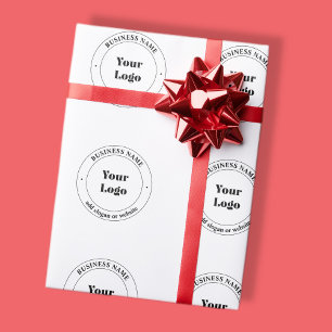 Papel De Presente Seu logotipo comercial & texto promocional   Branc