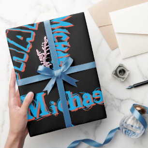 Papel De Presente Seu nome é padrão monograma azul preto
