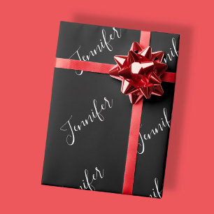 Papel De Presente Seu Nome   Escrita Branca Elegante em Preto